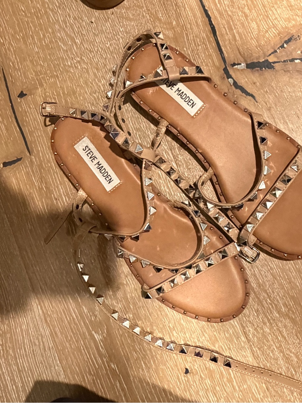 Steve Madden Studded Tan Leather Strappy Sandals
